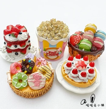 Nuan Nuan Tu Creative Cute Cartoon Food Toy Macaron Popcorn 3D Refrigerator Magnet Magnetic Sticker Decorative Magnetic Patch