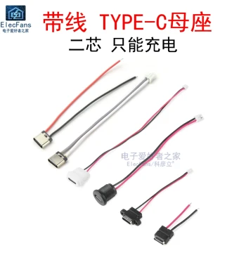 Wired TYPE-C Power Socket Solderable USB-C Charging Female Port DC 2-Pin Single Female Connector Two-Wire