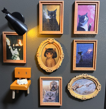 Cute Cat Fridge Magnets - Black & White Cow Cat, Orange Tabby Designs with Photo Frame, Funny Creative Decor