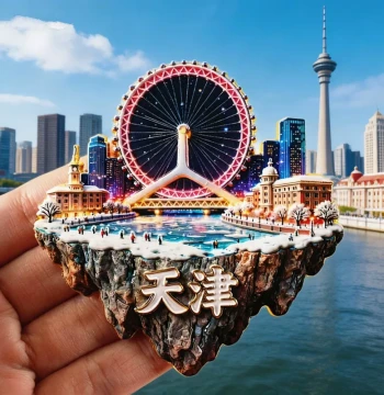 Tianjin Eye Cultural Creative Refrigerator Magnet Ferris Wheel Wujin Avenue Porcelain House Tourist Souvenir Gift