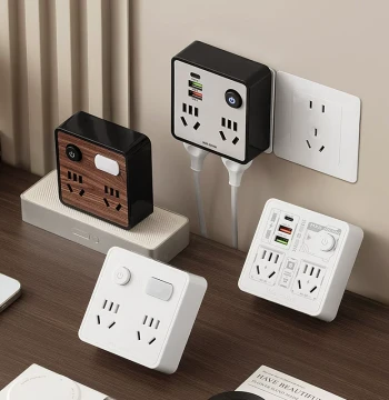 86-Type Wood Grain Socket with USB Night Light and Power Strip