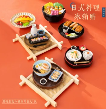 Japanese Cuisine Food Refrigerator Magnet, Unique Dish Ingredient Scene Resin Ornament, Multi-Functional Magnetic Sticker