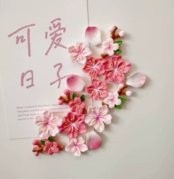 New 3D Cherry Blossom Refrigerator Magnet Pink Flower Aesthetic Decorative Magnet Peach Blossom Detachable Entrance Door Note Sticker