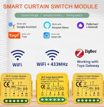 Compatible with Tuya Zigbee Curtain WiFi Switch On/Off Module with APP Remote Control and Voice Control for Alexa Blinds