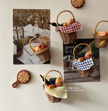 Korean Instagram-Style New Bread Basket Refrigerator Magnet Stickers Coffee Shop Magnetic Decor Pretzel Baguette Pastoral Style