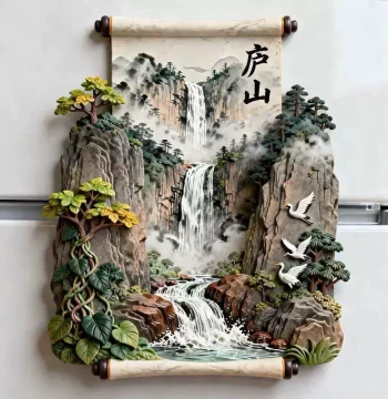 Jiangxi Lushan Scroll Painting Refrigerator Magnet, 2026 New Metal 3D Magnetic Sticker, Travel Souvenir, Cultural Creative Gift