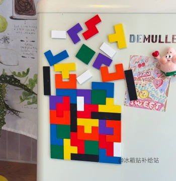 Colorful Wooden Tetris Fridge Magnets - Creative DIY Puzzle Decor for Refrigerators and Pegboards