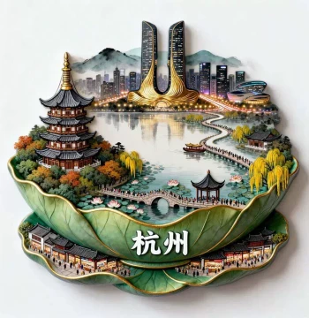 Hangzhou West Lake Refrigerator Magnet 2026 New Metal Embossed Magnet Hangzhou Travel Souvenir Cultural Creative Gift