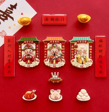 God of Wealth Fridge Magnet Stickers, Magnetic Adsorption Kitchen God 3D Stereoscopic Chinese Style Best-Selling Couplets Cute