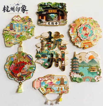 [Hangzhou] Metal Refrigerator Magnet Souvenirs Featuring West Lake's Ten Views: Three Pools Mirroring the Moon & Leifeng Pagoda – Rotating Cultural Creative Gift