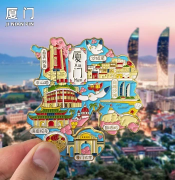 [Xiamen] Metal Fridge Magnet Fujian Gulangyu Twin Towers Special Creative Cultural Tourism Souvenir Magnet