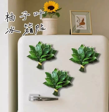 Pomelo Leaf Refrigerator Magnet for Bad Luck Removal, Fortune-Bringing Personalized Creative Magnetic Decor, Cute and Fun Premium Acrylic