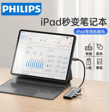Philips USB-C Hub for Apple iPad, External USB Drive, Mouse, Keyboard, Hard Drive, Type-C Expansion, USB Ports, HDMI HD Converter Adapter for Pro, Air 5, Mini Tablets and Computers