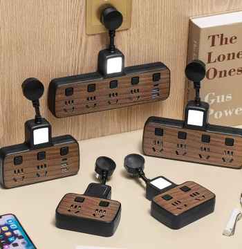 Power Strip Adapter Wood Grain 1 to 3 Ports Multi-Function
