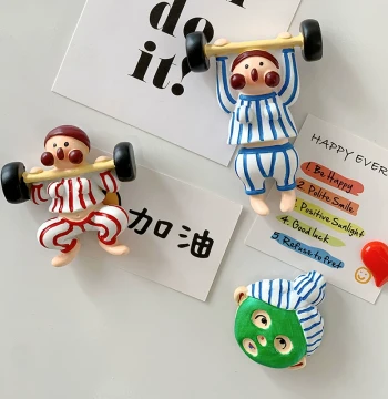 Creative Fitness Self-Discipline Cartoon Resin Refrigerator Magnet Magnetic Sticker Weightlifting Weight Loss Fridge Door Decor