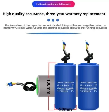 CD60 Motor Start Capacitor for Single-Phase Motors, Mixers, High-Temperature CBB60 for Washing Machines and Water Pumps