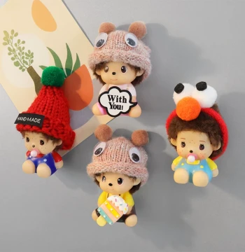 Cute Cartoon Christmas Doll Refrigerator Magnet, 3D Stereo Monchhichi Message Photo Creative Magnetic Decoration Sticker