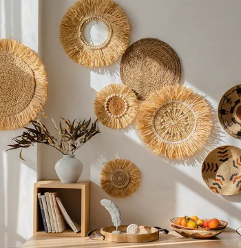 Juhan Japanese Raffia Hand-Woven Grass Hanging Ornament Wall Decor Homestay Background Wall Hanging Decoration Wabi-Sabi Style