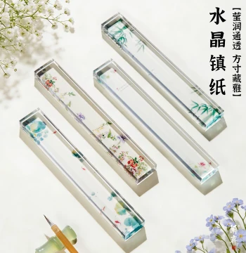 Lanzhai Study Fresh Creative Crystal Paperweight Ruler Painted Calligraphy Special Paper Weight for Beginners Students Book Pressing Artifact Brush Paperweight Ruler Pen Rest Four Treasures of the Study