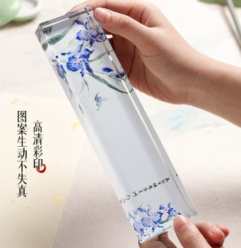Lanzhai Study Room Paperweight Ruler Brush Calligraphy Specialized 20cm Paper Press Stone Brush Stand Straight Ruler Book Press Artifact Four Treasures of the Study Inkstone Ornament Cultural Creative Crystal Glass Paper Press Strip Ruler