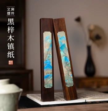 Zhang Xiaofeng Black Catalpa Wood Paperweight Dedicated for Calligraphy Beginners, Solid Wood Book & Paper Press, Brush Character Press Strip, Cultural Creative Four Treasures of the Study, High-End Premium Gift, Elegant Ornament, Creative High-Value Rule