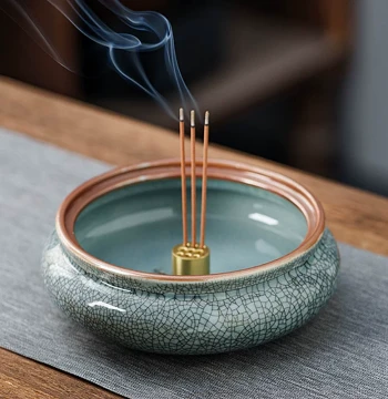 Large Ceramic Incense Burner for Offering to Buddha and Guanyin Statues, New Chinese Style Aromatherapy Stove for Home Indoor Stick Incense