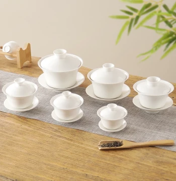 Chaoshan Kung Fu Tea Set Sancai Gaiwan, Pure White Bone China Teabowl in Large/Medium/Small Sizes, Mini Tasting and Serving Ceramic Bowl