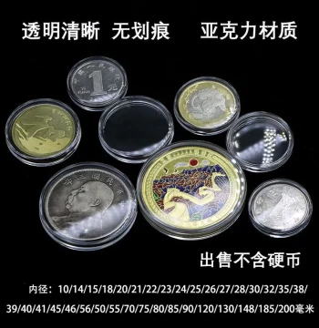 Acrylic Transparent Small Round Box Coin Storage Box Commemorative Coin Protection Case for 1 Yuan, Yuan Shikai, Chinese Characters, and Zodiac Coins