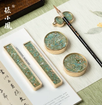 Zhang Xiaofeng Solid Brass Mother-of-Pearl Paperweight High-Aesthetic Creative Ruler Premium Scholar's Studio Tool for Calligraphy and Painting New Chinese Style Copper Paperweight Pen Rest Ornament Gift Four Treasures of the Study