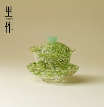 Lizuo High-Aesthetic Qianye Glass Sancai Gaiwan: Exquisite Hand-Painted High Borosilicate Transparent Tea Bowl for Kung Fu Tea