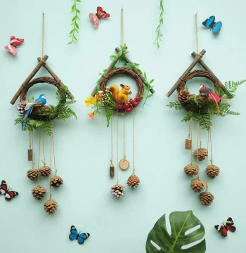 Floral Wreath Wall Hanging Decor for Living Room and Bedroom, Creative Indoor Wall Ornament