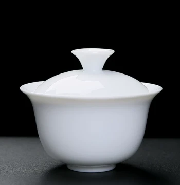 White Porcelain Gaiwan for Home Use - Non-Heat-Transferring Tea Bowl, Mutton Fat Jade Porcelain Sancai Lidded Bowl, Suitable for Tea Shop Evaluation, Custom Logo Printing Available