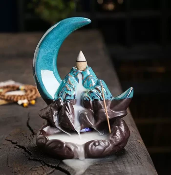 Cross-Border Ceramic Mountain Waterfall Backflow Incense Burner - Creative Home Aromatherapy Decor with Moon Design