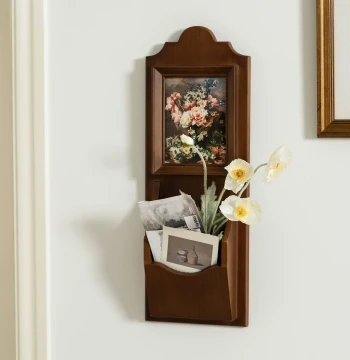Vintage Wooden Wall-Mounted Storage Basket, Floral Oil Painting Frame for Wall Decoration, Entryway and Hallway Photo Frame Wall Art