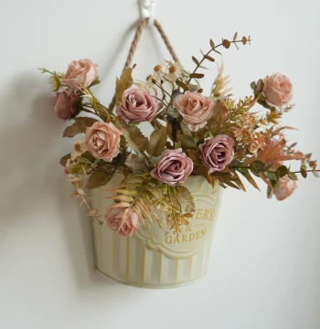 Wall Decor Hanging Flower Vessel with Artificial Flowers - Living Room, Bedroom, TV Background Wall Greenery Small Ornament to Conceal Flaws