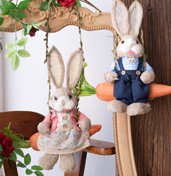 JK Mu Space Pastoral Woven Swing Rabbit Creative Handmade Wall Decor, Cute Hanging Ornament for Gardens and Kindergartens