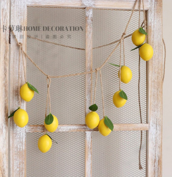 Artificial Lemon Fruit Wall Hanging with Hemp Rope, Fresh Vine Decoration for Bubble Tea Shops and Instagram-Style Walls