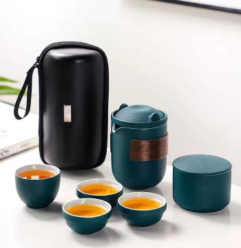 Portable Travel Tea Set - Compact Gift Kit with Outdoor Storage Bag, Kung Fu Tea Cups, and Quick Brew Cup for Camping
