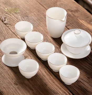 Mutton Fat Jade Kung Fu Tea Set - 2026 New Luxury High-End White Porcelain Teapot and Gaiwan for Home and Office