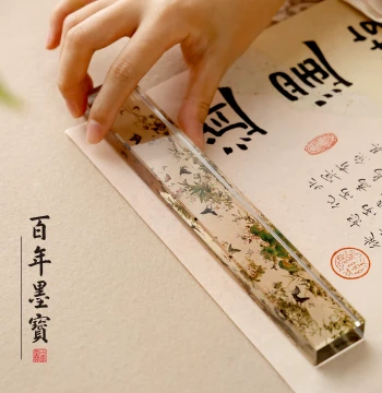 Crystal Glass Paperweight Ruler Dedicated for Calligraphy Brush Writing Paper Press Book Press Tool Glazed Paperweight Ruler Four Treasures of the Study Ornament Premium Strip Pen Rest Traditional Chinese Style Calligraphy Ruler