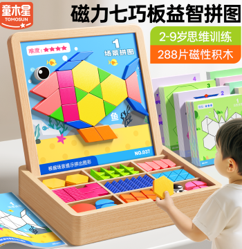 Magnetic Tangram Puzzle Geometric Building Blocks for Intelligence Development, Educational Toy for Boys and Girls Ages 3-6, Children's Day Gift