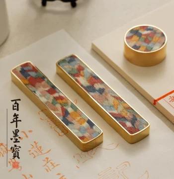 Brass Rainbow Wood-Tone Calligraphy Ruler - Brass Literary Weight for Calligraphy, Wholesale Creative Chinese Style Paper Press, Four Treasures of the Study