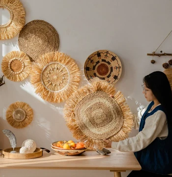 Creative Wall Decor Raffia Woven Wall Ornament, Wabi-Sabi Japanese Style Background Wall Decoration for Homestay Hanging Ornament