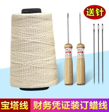 Yaxin Gold Binding Thread, Cotton Tower Wax Thread for Accounting Vouchers, Financial Bookbinding Archive Covers, Office Supplies, Threading Needle, Solid Wood Hook Awl for Loose-Leaf Binding