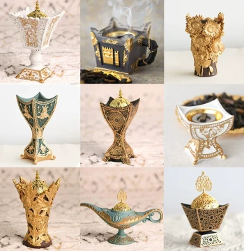 Exotic Luxury Middle Eastern Resin Incense Burner with Charcoal Holder, Candle Stand, and Indoor Aromatherapy Decor