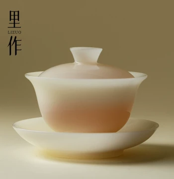 Lizuo High-Aesthetic Ice Jade Porcelain Sancai Gaiwan Home Kung Fu Tea Set Exquisite Large Capacity Non-Scalding Brewing Bowl