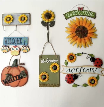 Creative Wall Decoration WELCOME Sunflower Wall Ornament, Wrought Iron Sunflower Courtyard Wall Entrance Hanging Decor