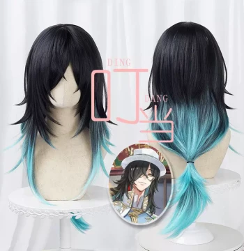 [Dingdang] Identity V: Wu Chang Cosplay Wig – Eastern Qilin Black-to-Blue Gradient Long Hair with Topknot