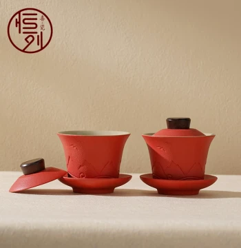Henglie Wedding Tea Cup New Marriage Red Gaiwan Wedding Toast Tea Cup Tea Set Gift for Best Friends to Newlyweds