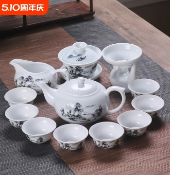 Blue and White Porcelain Tea Set for Home Use, Complete Kung Fu Tea Service with Gaiwan, Minimalist Design for Office and Guest Reception, Special Offer